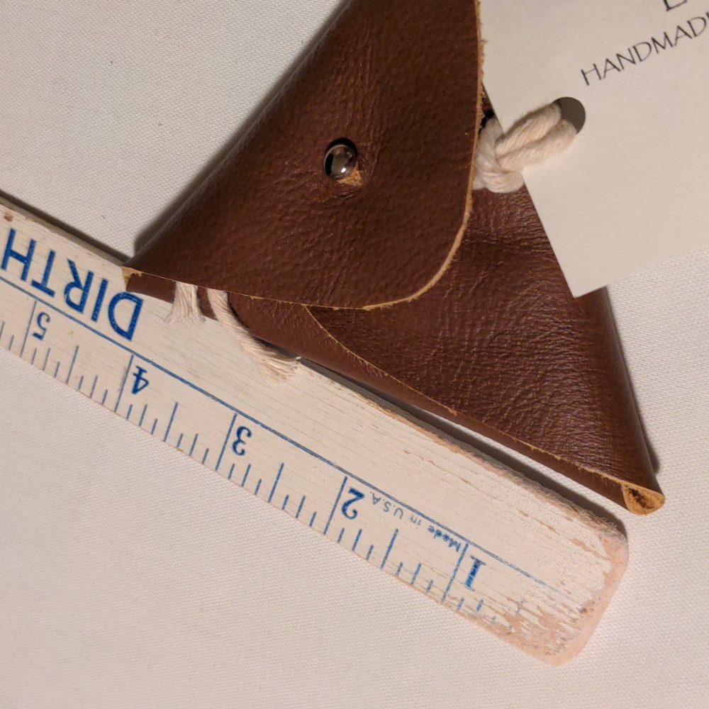 #04 Handmade Genuine Leather Triangle Coin Pouch Light Brown #04 - Picture 8 of 8